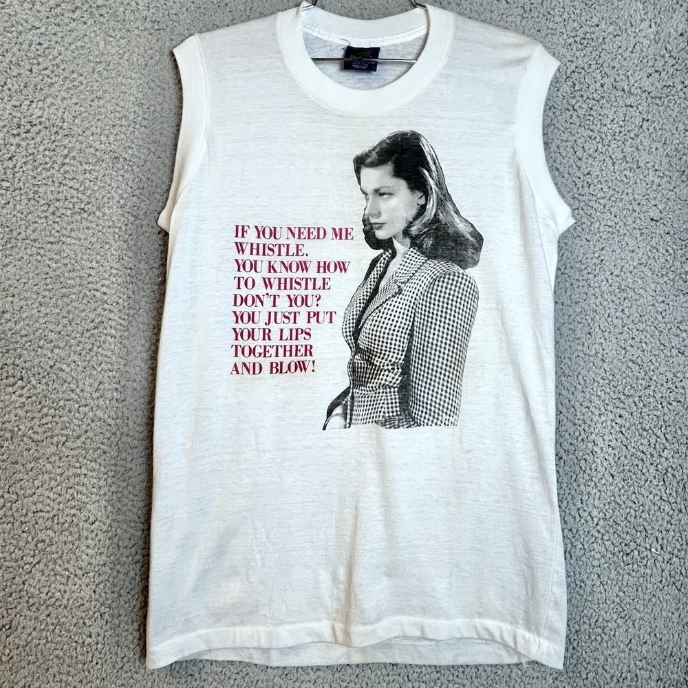 VTG 80s Lauren Bacall "To Have And Have Not" Quote T Shirt Large Single Stitch